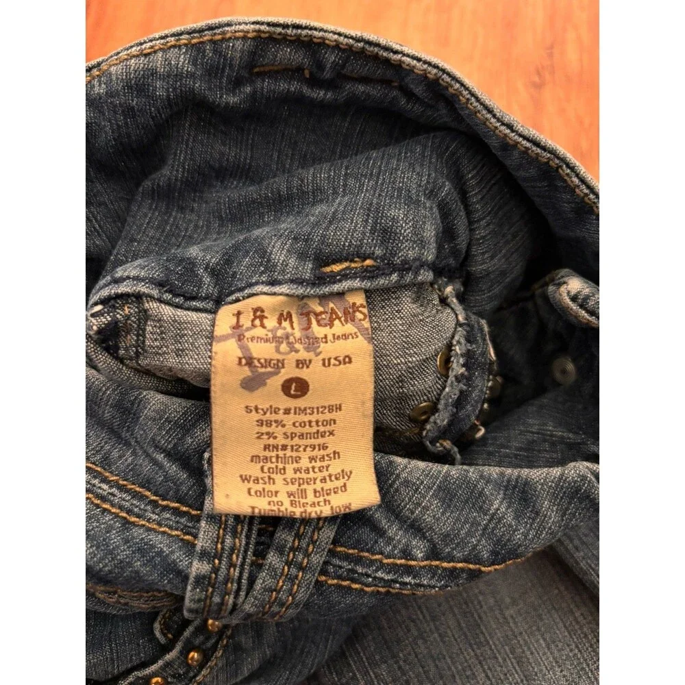 Premium J & M Jeans Studded Jeans BlueButton Fly Mid Rise, Size L Youth
